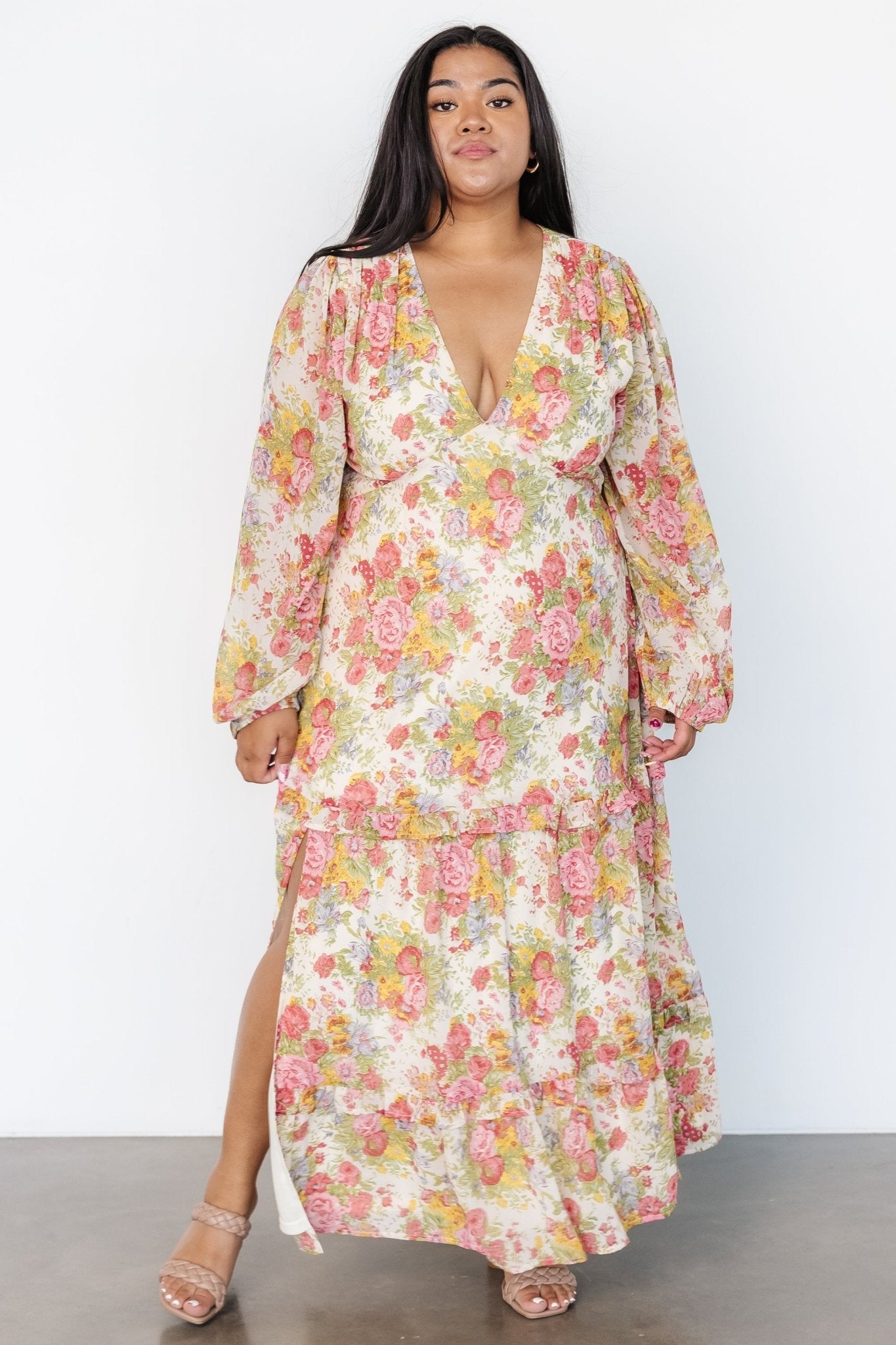 Bowman Deep V Maxi Dress | Cream Multi Floral - Baltic Born