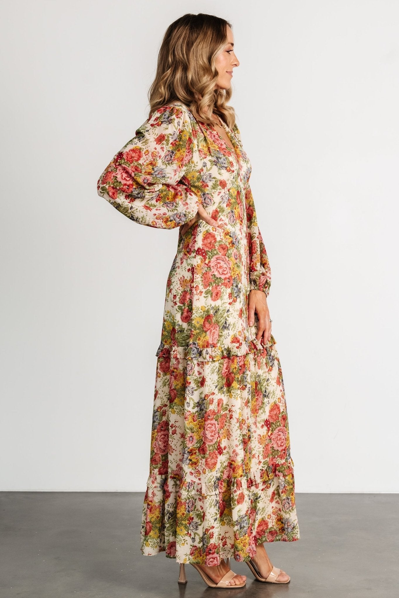 Bowman Deep V Maxi Dress | Cream Multi Floral | Baltic Born