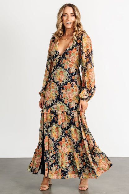 Bowman Deep V Maxi Dress | Navy Floral - Baltic Born