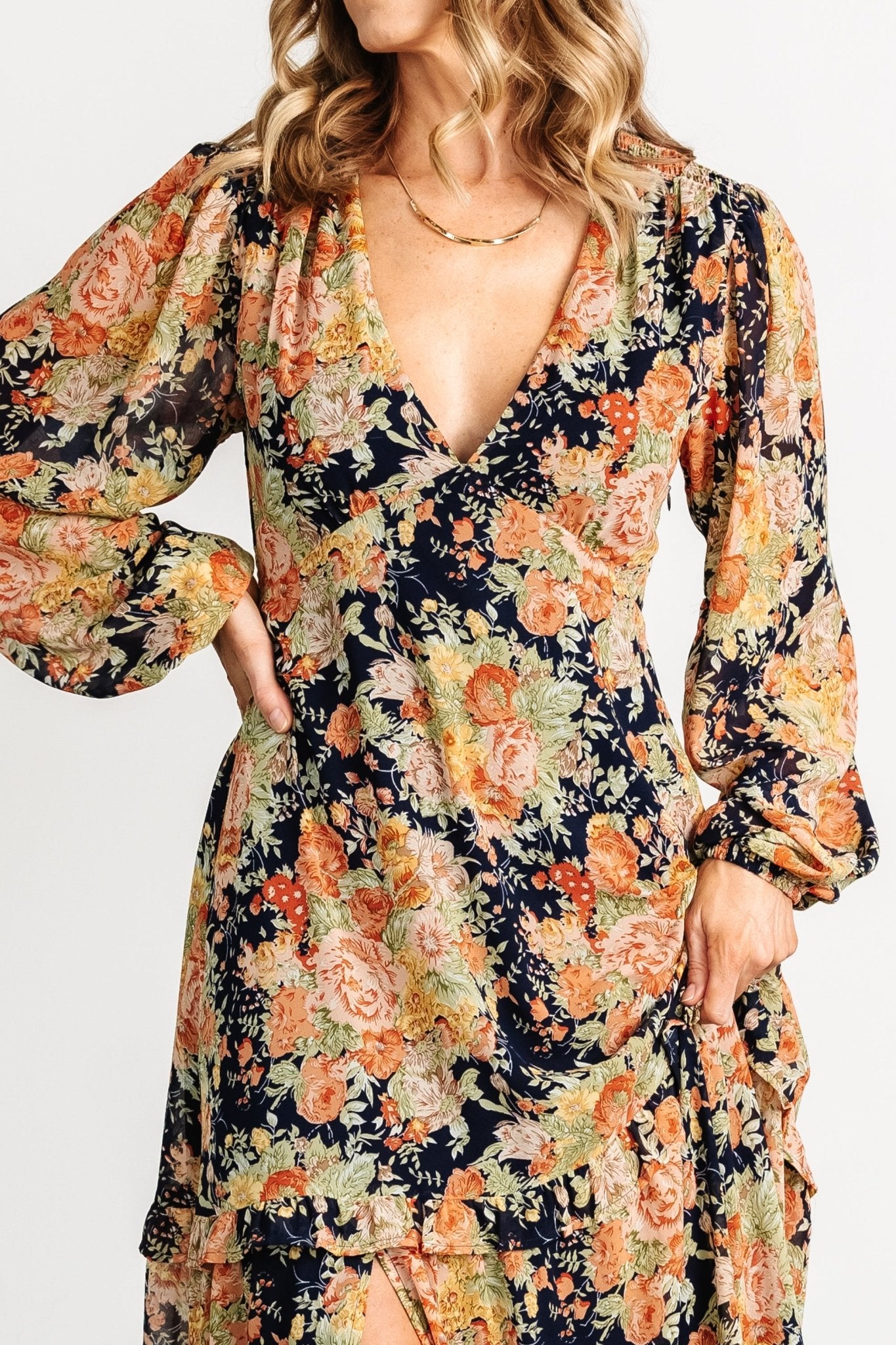 Bowman Deep V Maxi Dress | Navy Floral - Baltic Born