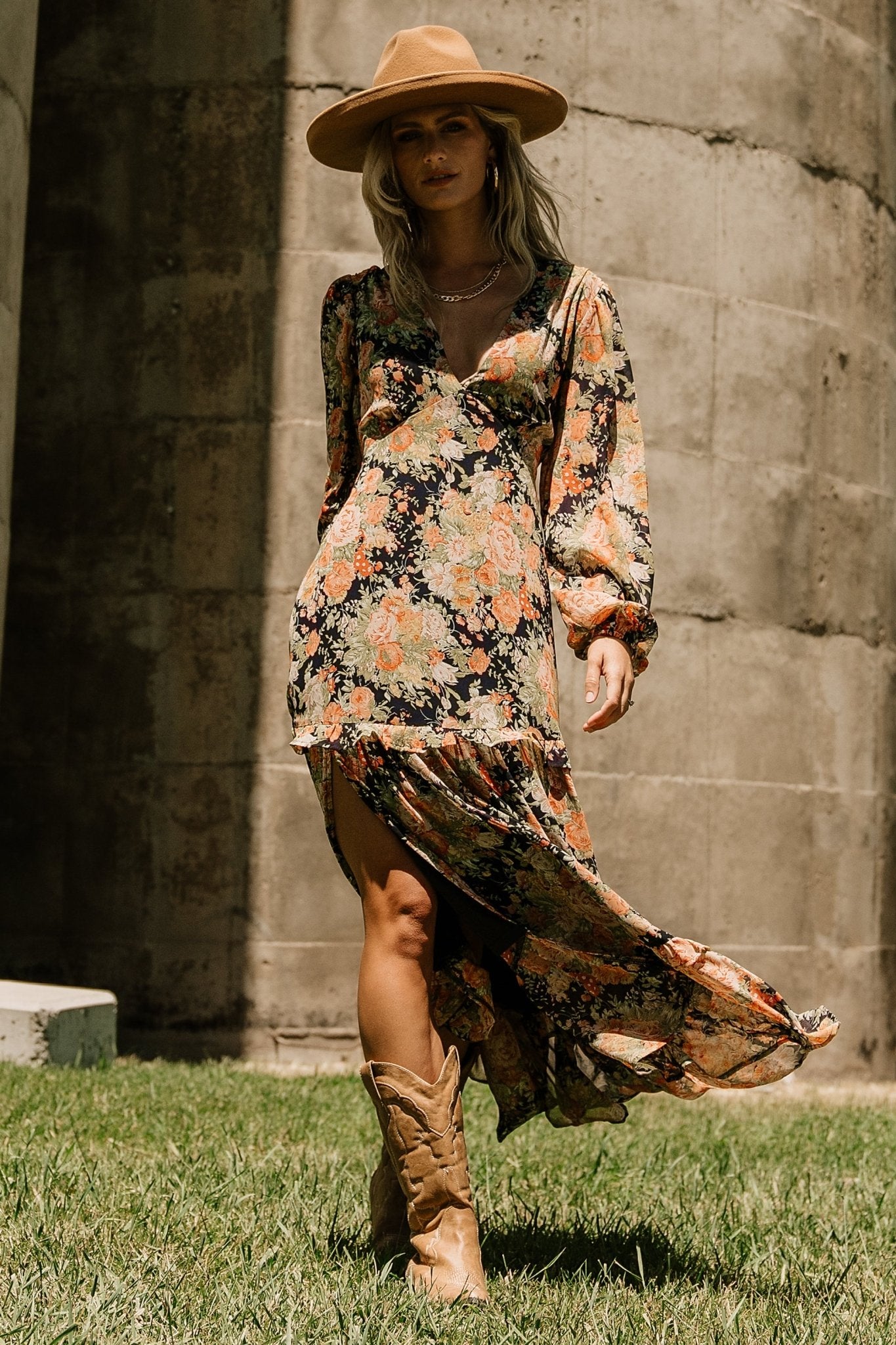 Bowman Deep V Maxi Dress | Navy Floral - Baltic Born