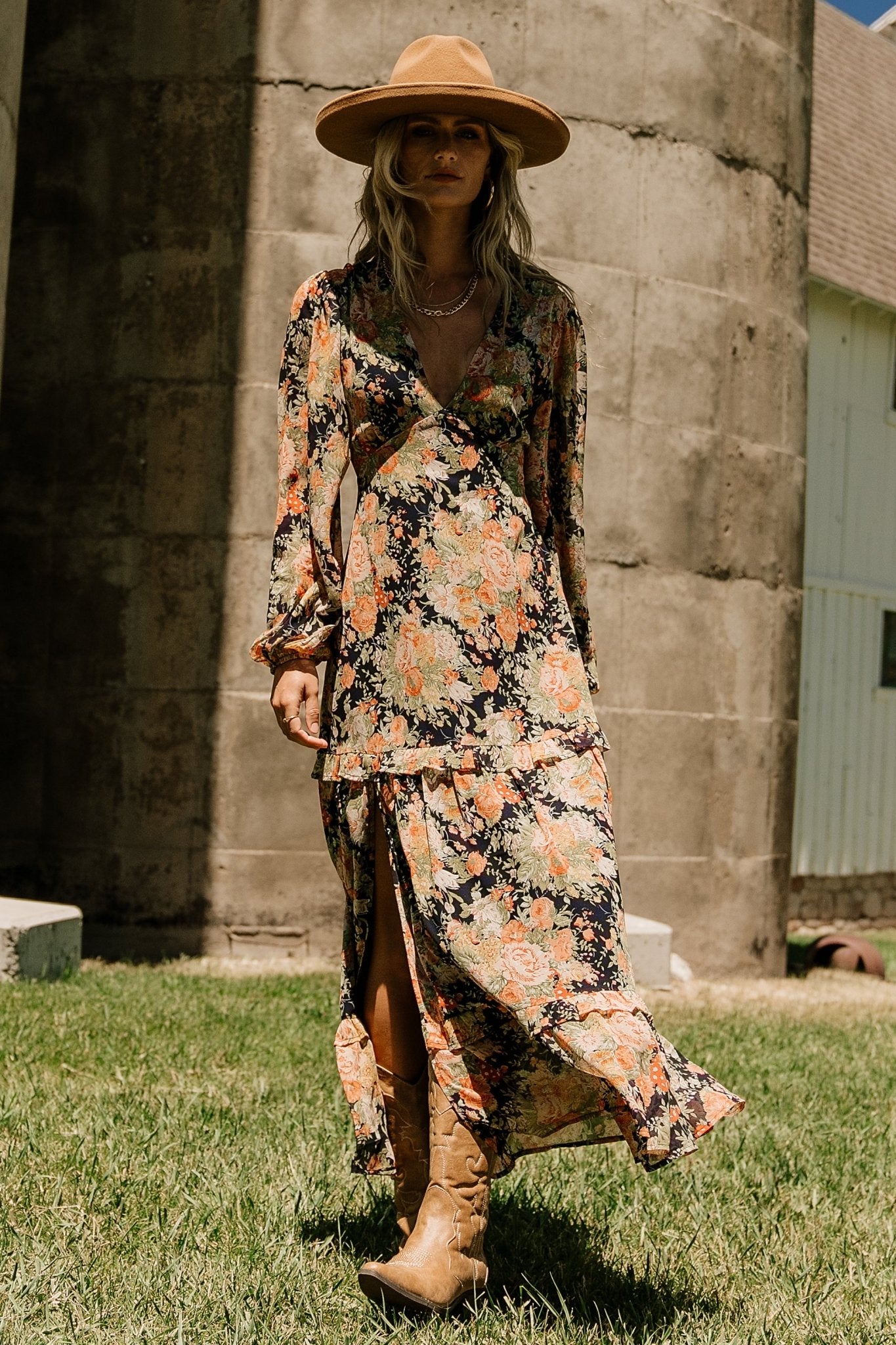 Baltic Born Womens Bowman Deep V Maxi Dress | Navy Floral | Size: 1XL Baltic Born Womens Bowman Deep V Maxi Dress | Navy Floral | Size: 1XL