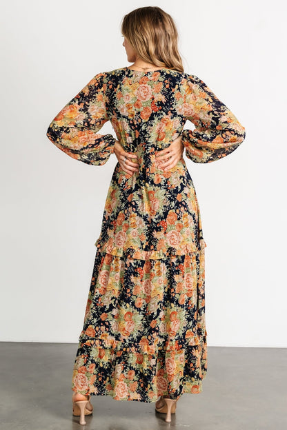 Bowman Deep V Maxi Dress | Navy Floral - Baltic Born