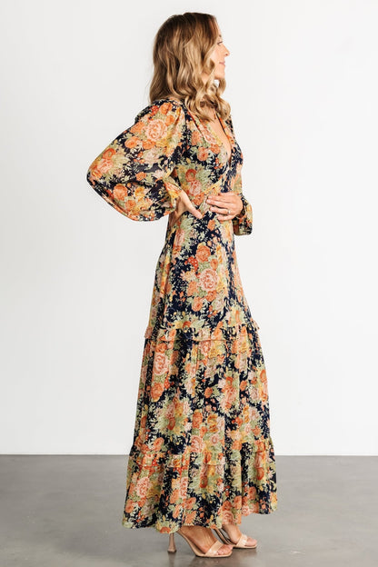 Bowman Deep V Maxi Dress | Navy Floral - Baltic Born