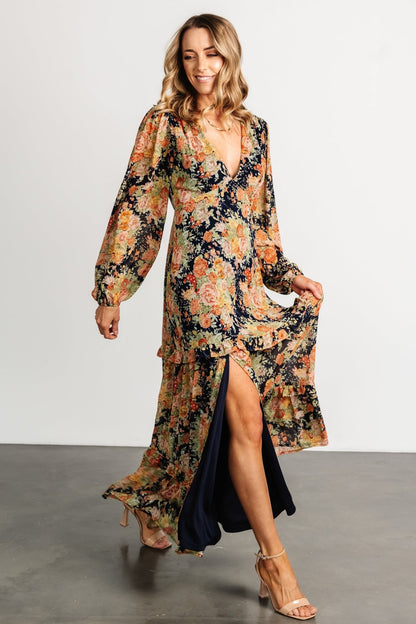 Bowman Deep V Maxi Dress | Navy Floral - Baltic Born