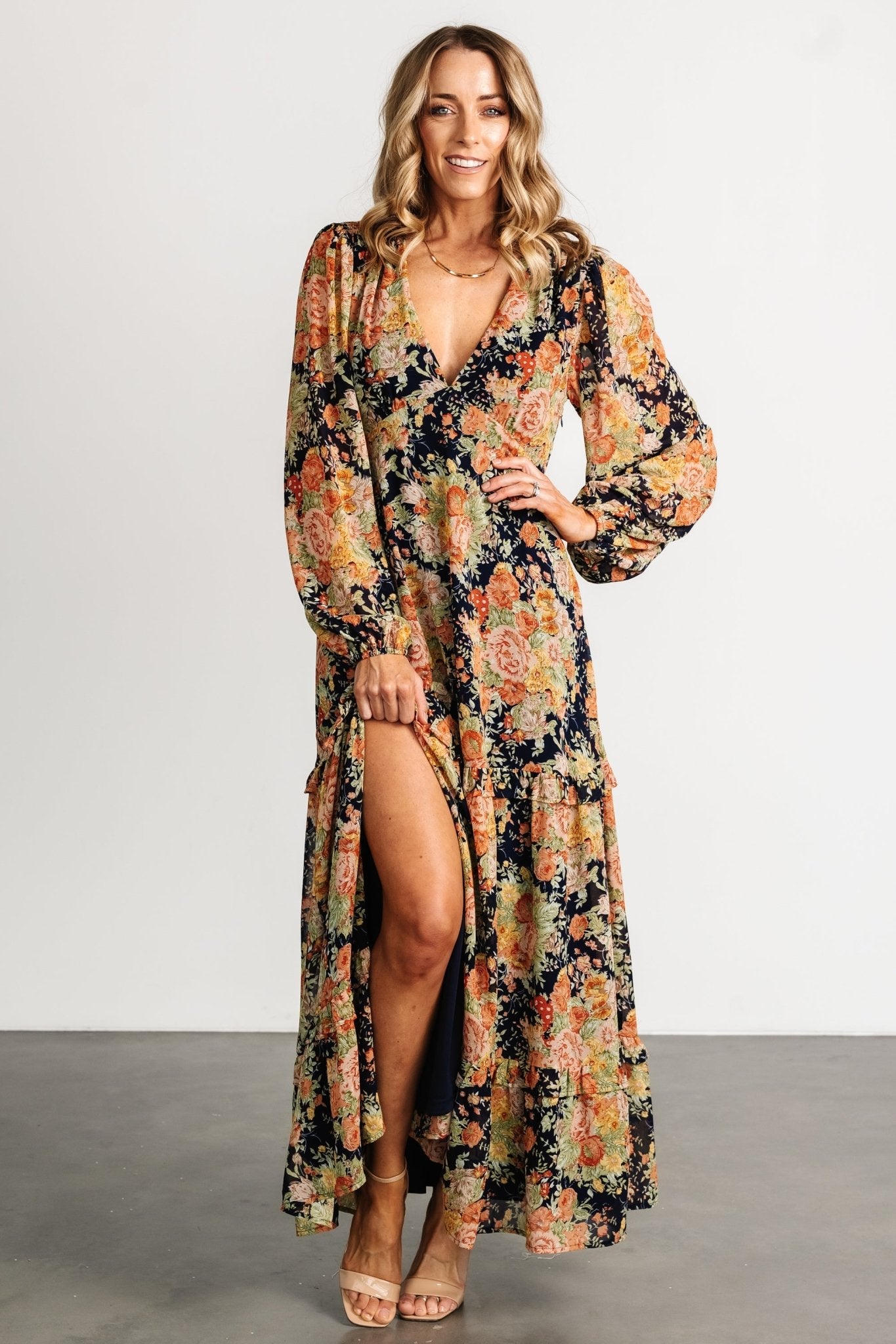 Bowman Deep V Maxi Dress | Navy Floral - Baltic Born