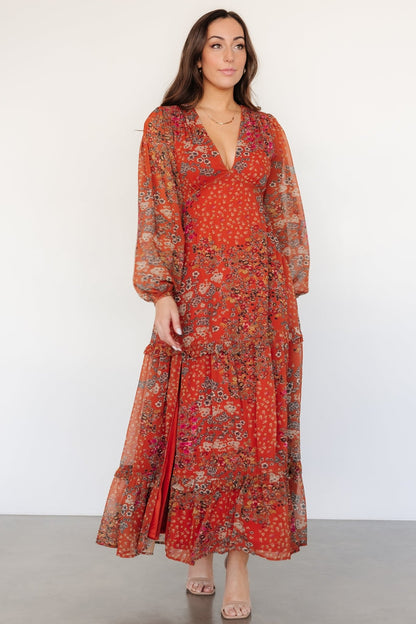 Bowman Deep V Maxi Dress | Rust Multi - Baltic Born