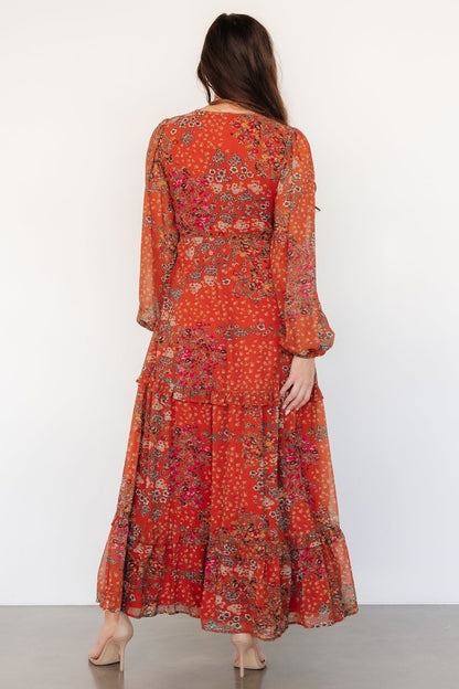 Bowman Deep V Maxi Dress | Rust Multi - Baltic Born