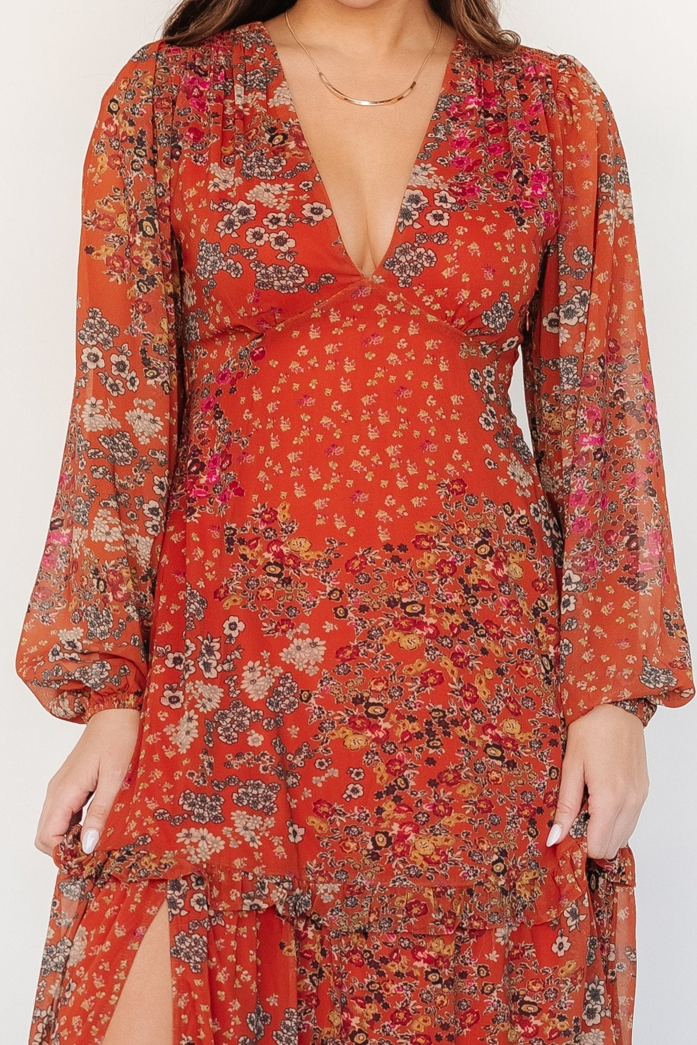 Bowman Deep V Maxi Dress | Rust Multi - Baltic Born