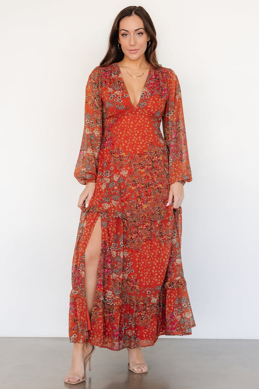 Bowman Deep V Maxi Dress | Rust Multi - Baltic Born