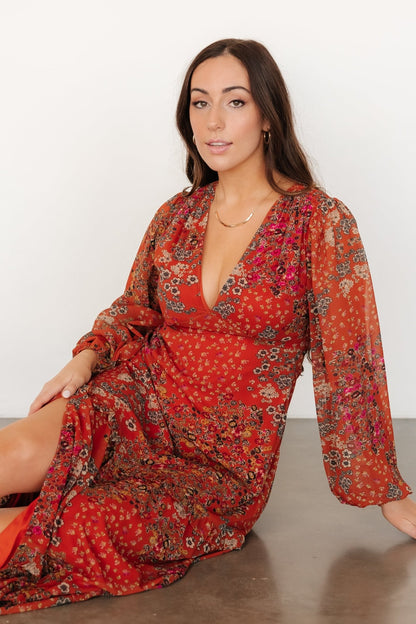 Bowman Deep V Maxi Dress | Rust Multi - Baltic Born