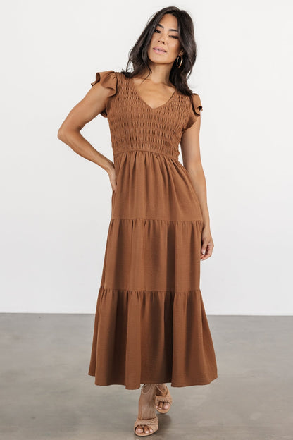 Brandie Smocked Midi Dress | Brown - Baltic Born