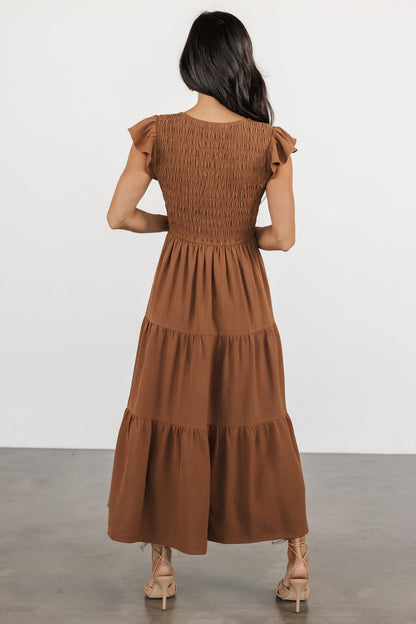 Brandie Smocked Midi Dress | Brown - Baltic Born