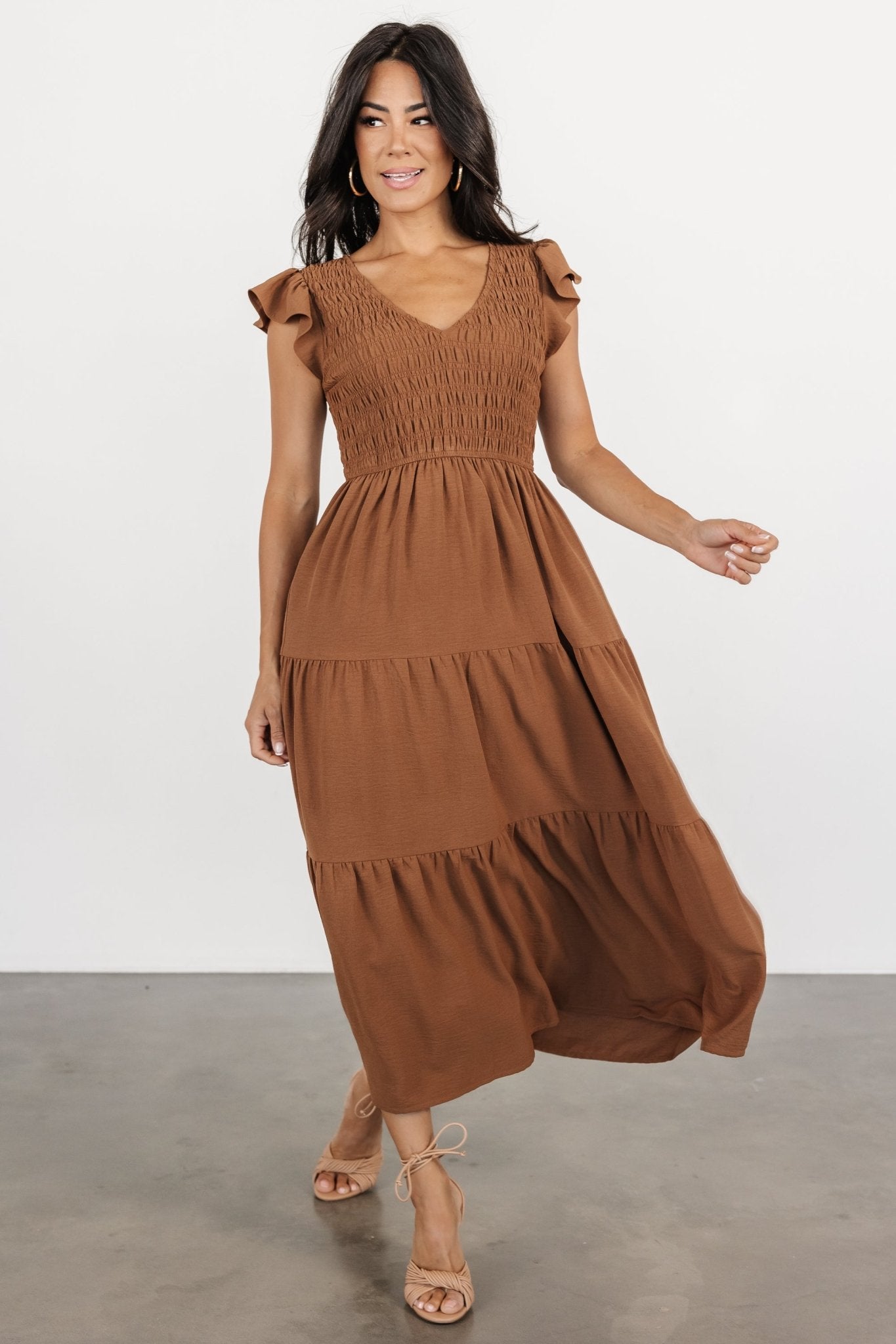 Brandie Smocked Midi Dress | Brown - Baltic Born