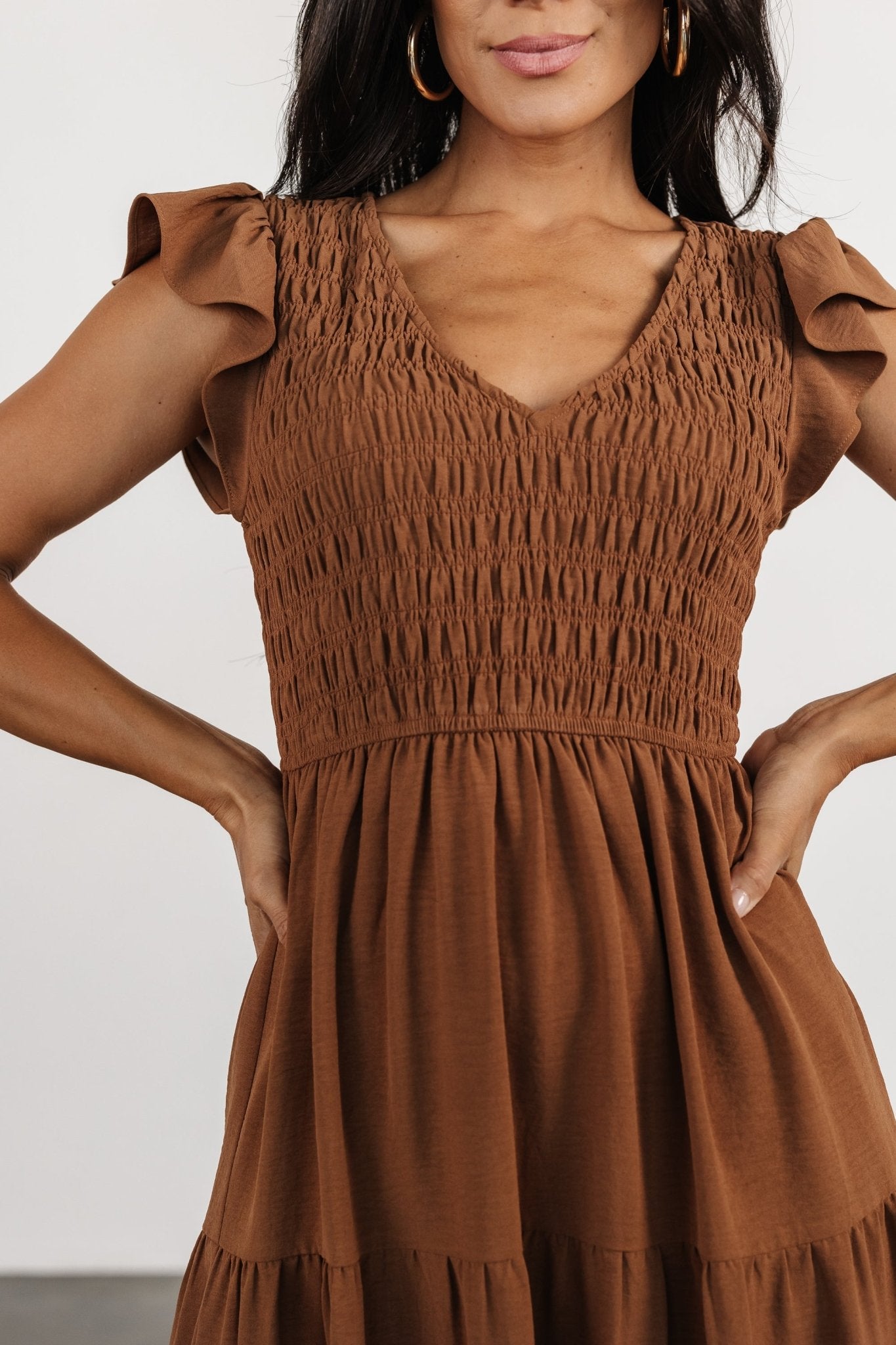 Brandie Smocked Midi Dress | Brown - Baltic Born