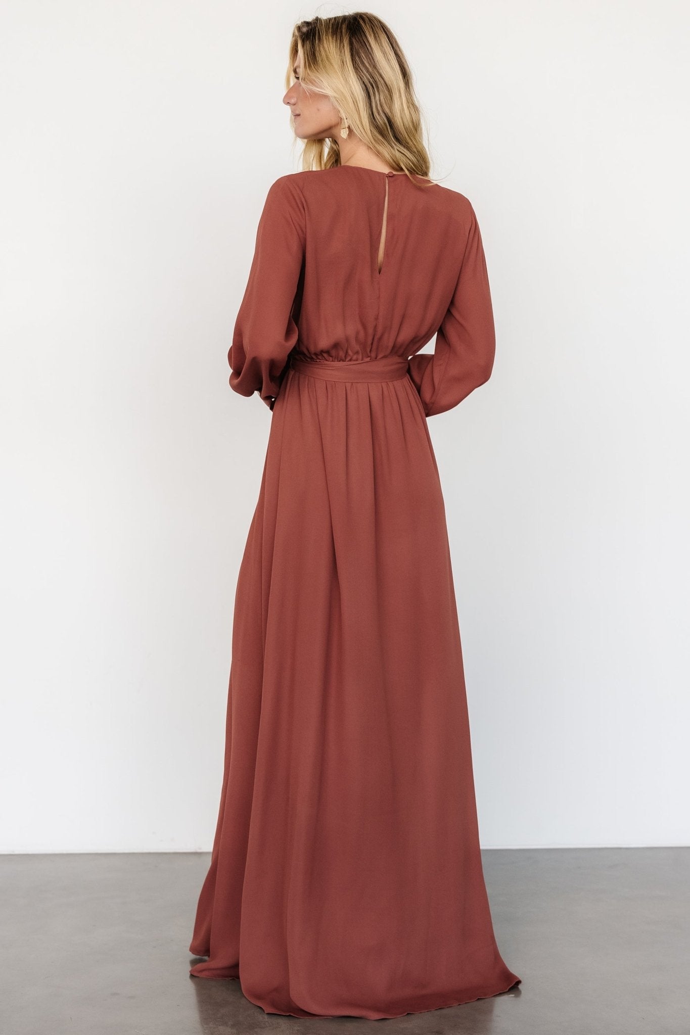 Breanne Faux Wrap Maxi Dress | Dusty Rust - Baltic Born