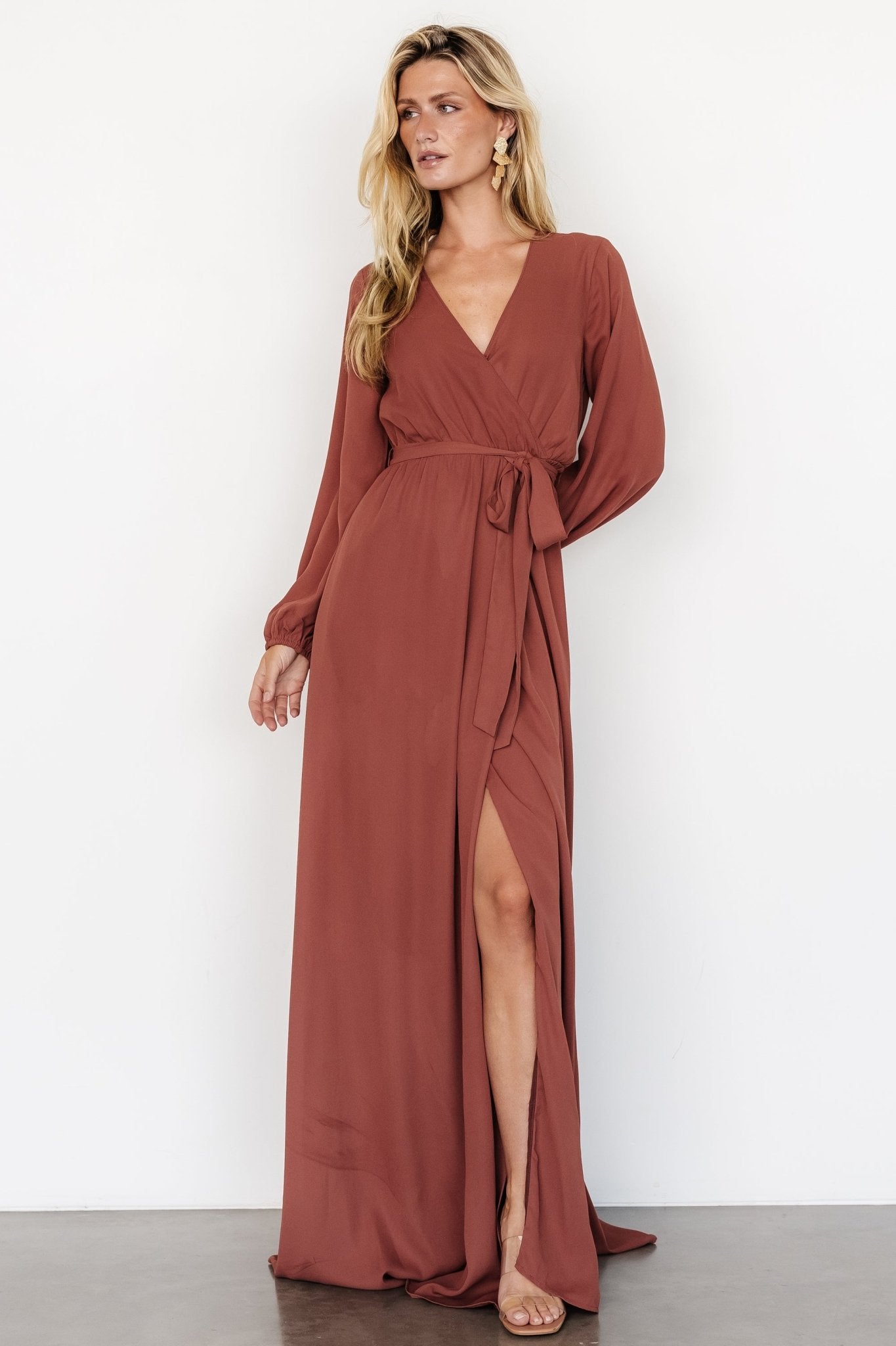 Breanne Faux Wrap Maxi Dress | Dusty Rust - Baltic Born