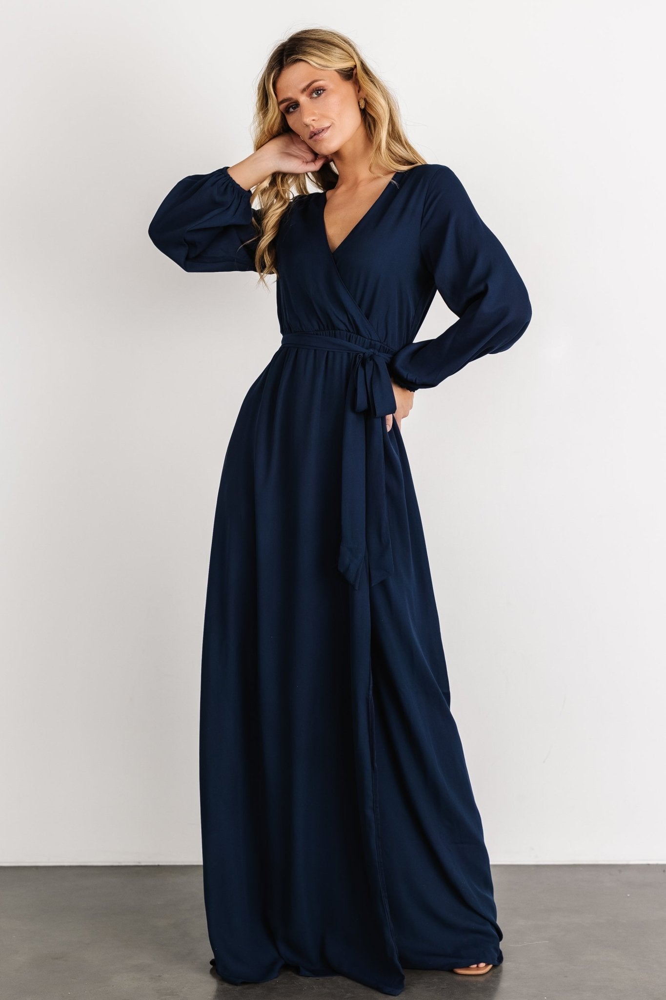 Breanne Faux Wrap Maxi Dress | Navy | Baltic Born