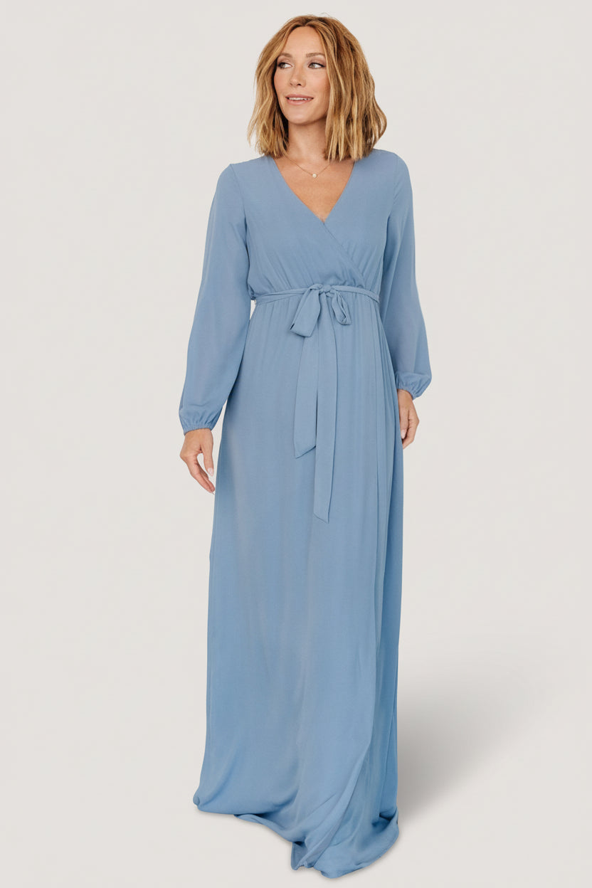 Baltic Born Womens Breanne Faux Wrap Maxi Dress | Slate Blue