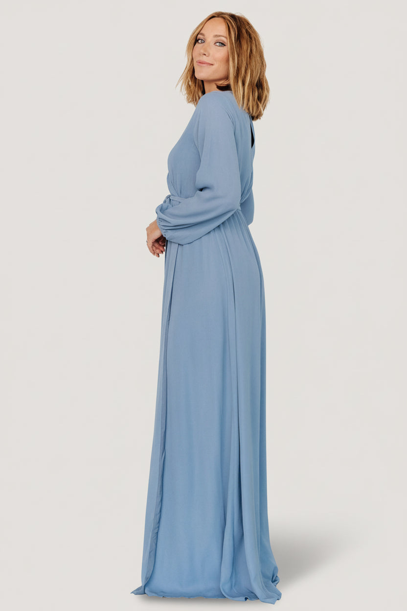 Breanne Faux Wrap Maxi Dress - Slate Blue