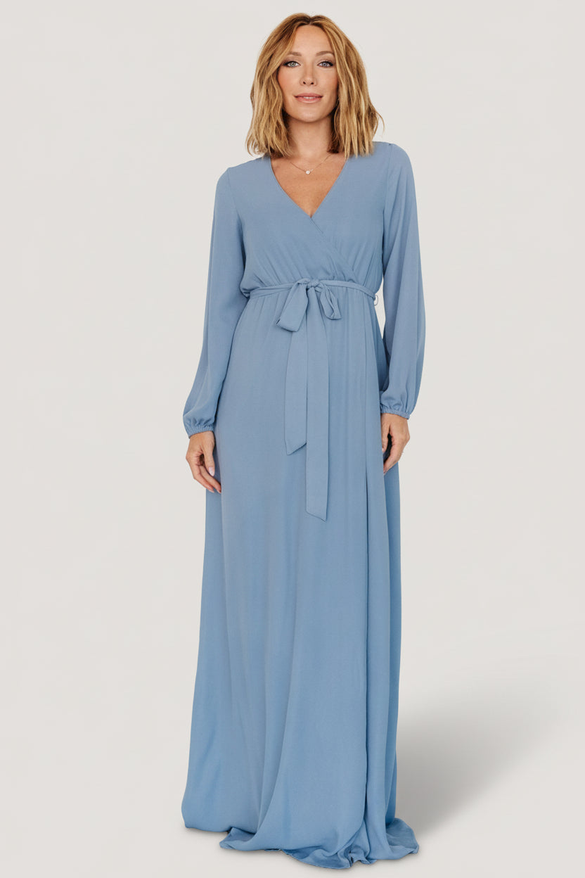Baltic Born Womens Breanne Faux Wrap Maxi Dress | Slate Blue | Size: XS Baltic Born Womens Breanne Faux Wrap Maxi Dress | Slate Blue | Size: XS