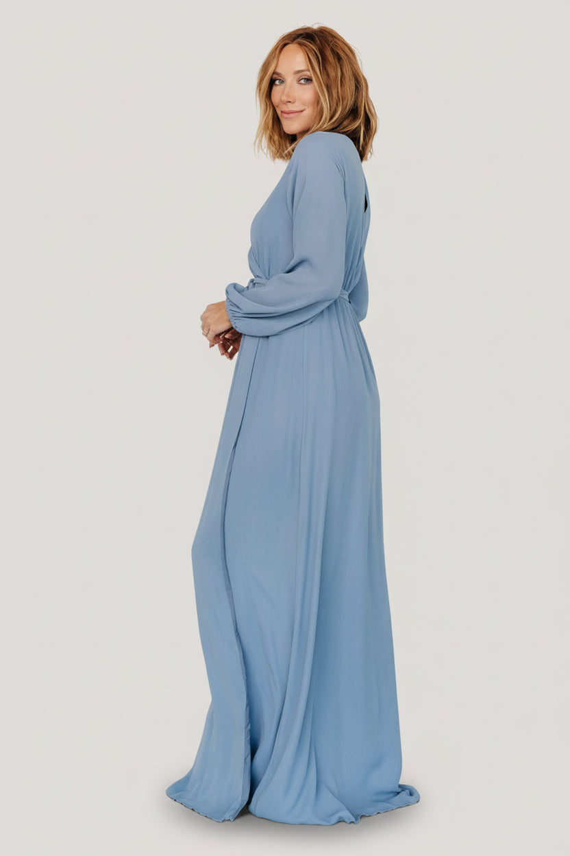 slate blue formal dresses Mac Duggal Women's Ombre Beaded Bishop Sleeve A-Line Gown or no bra The Alia Maxi Dress in