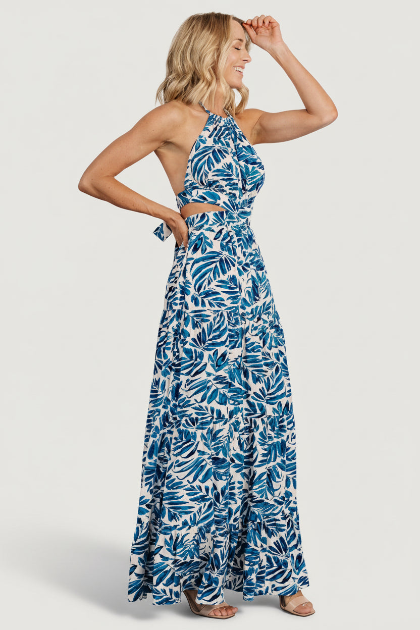 Baltic Born Womens Brett Halter Maxi Dress | Cobalt Print | Color: Navy Print | Size: XL Baltic Born Womens Brett Halter Maxi Dress | Cobalt Print | Color: Navy Print | Size: XL