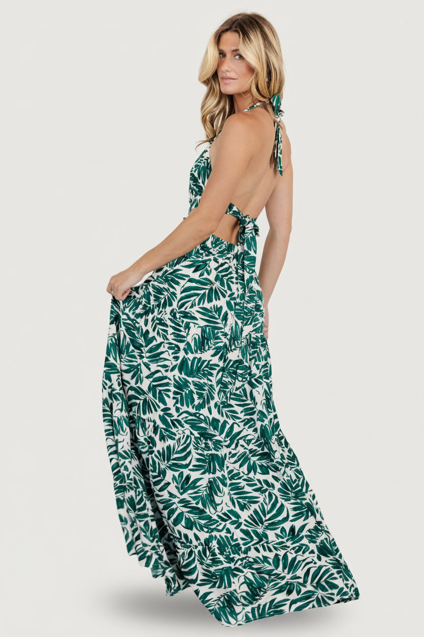 Baltic Born Womens Brett Halter Maxi Dress | Palm Green Print | Size: XL Baltic Born Womens Brett Halter Maxi Dress | Palm Green Print | Size: XL
