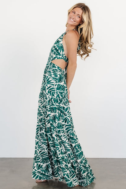 Brett Halter Maxi Dress | Palm Green Print - Baltic Born