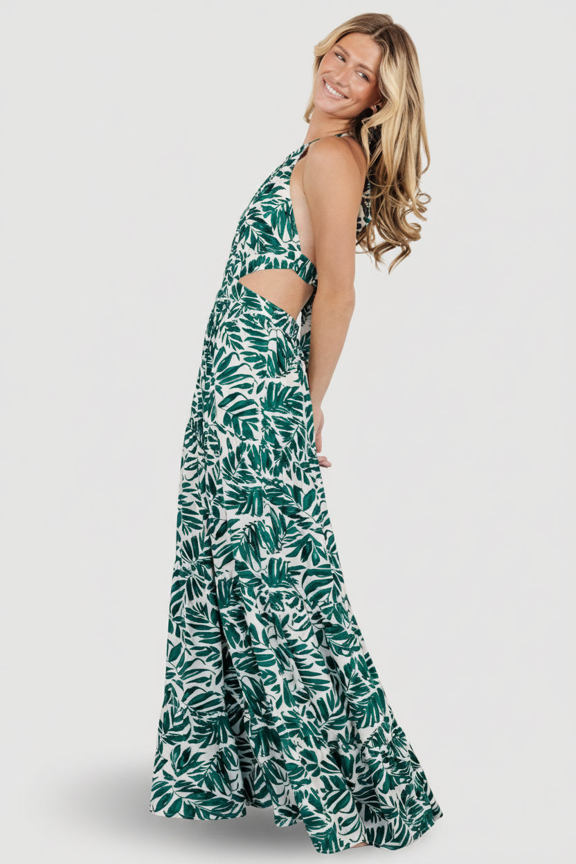 Baltic Born Womens Brett Halter Maxi Dress | Palm Green Print | Size: XL Baltic Born Womens Brett Halter Maxi Dress | Palm Green Print | Size: XL
