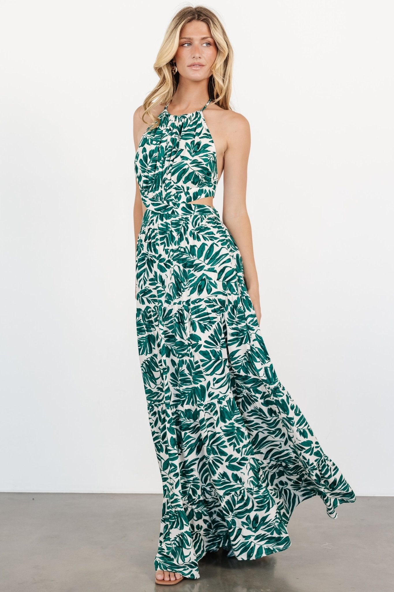 Brett Halter Maxi Dress | Palm Green Print - Baltic Born