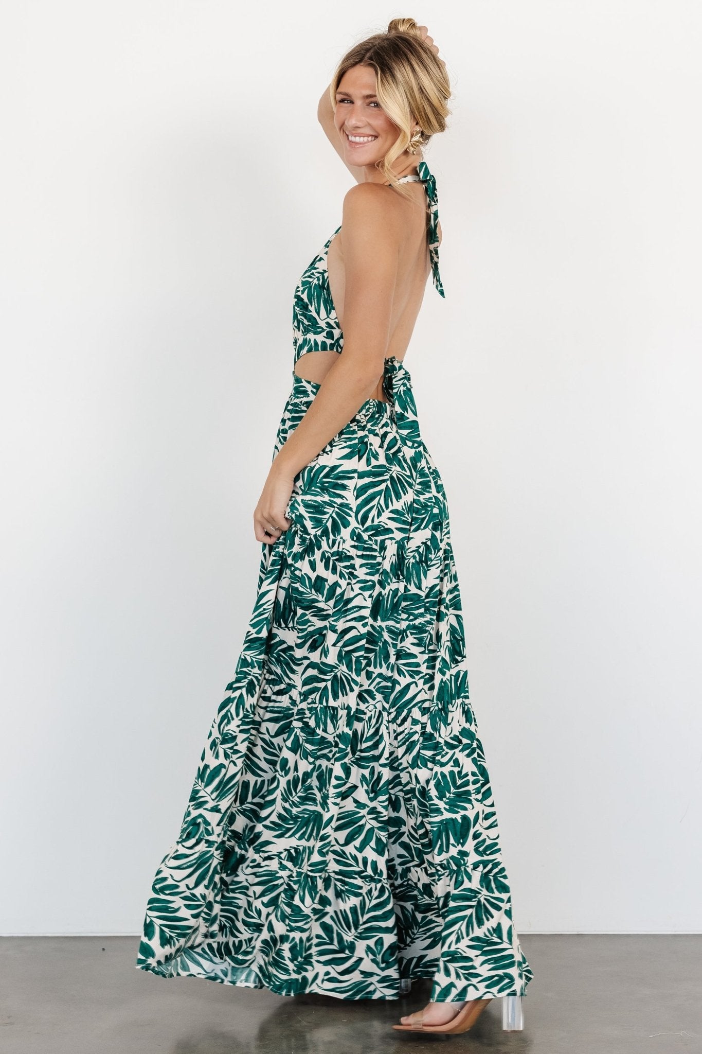 Brett Halter Maxi Dress | Palm Green Print - Baltic Born