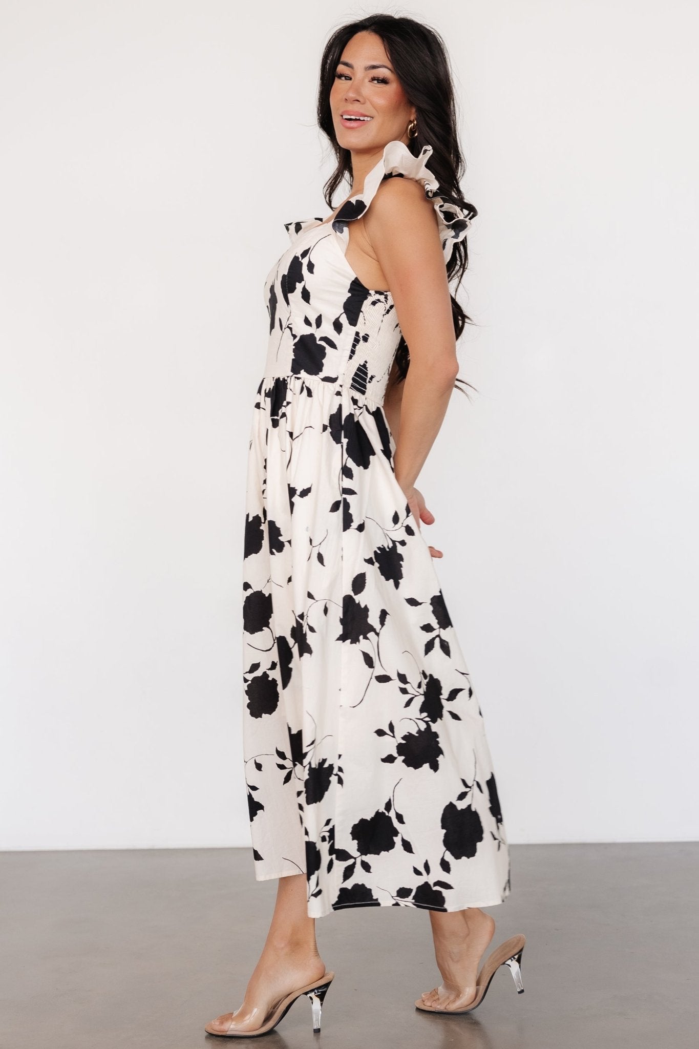 Bridget Midi Dress | Ivory + Black Floral - Baltic Born