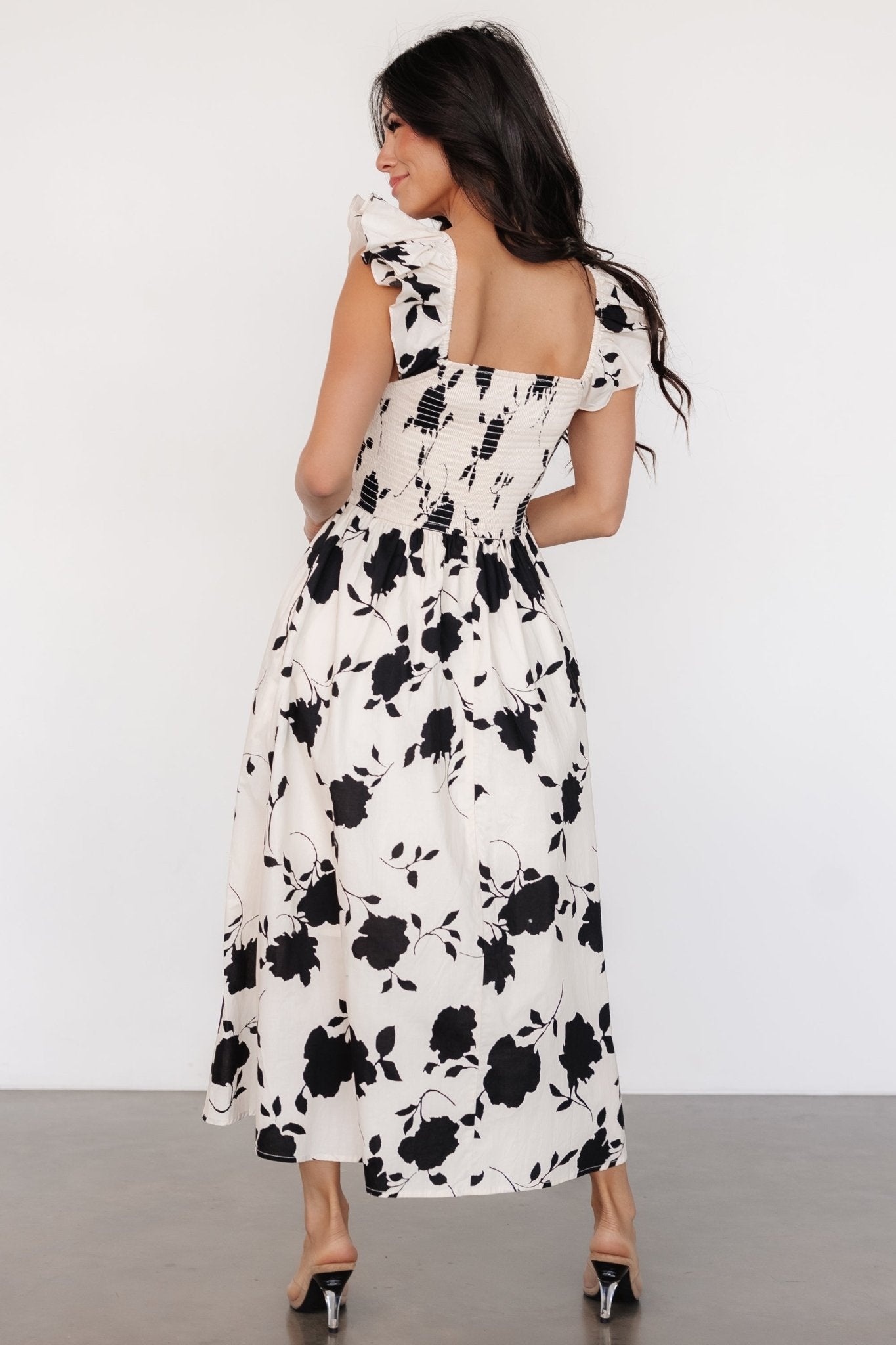 Bridget Midi Dress | Ivory + Black Floral - Baltic Born