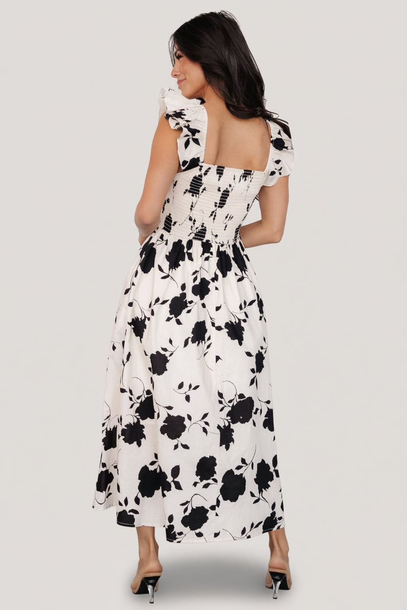 Women's Baltic Born Bridget Midi Dress Small Ivory Black Floral Women's Baltic Born Bridget Midi Dress Small Ivory Black Floral