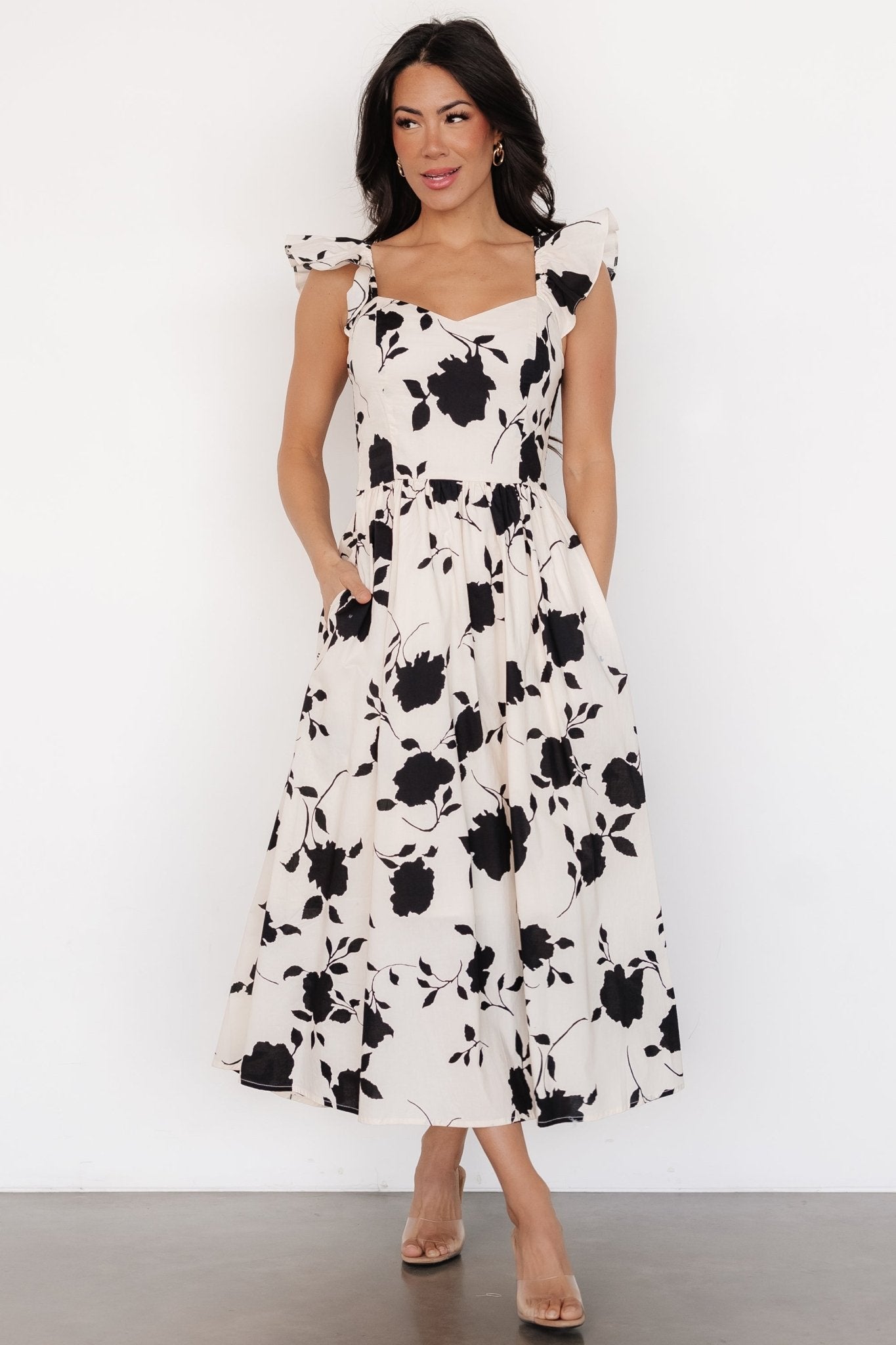 Bridget Midi Dress | Ivory + Black Floral - Baltic Born