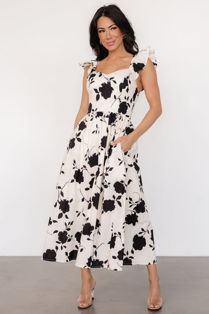 Bridget Midi Dress | Ivory + Black Floral - Baltic Born