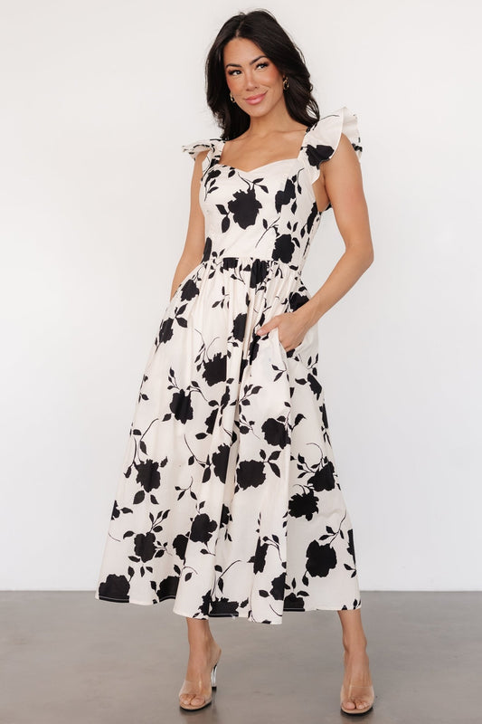 Bridget Midi Dress | Ivory + Black Floral - Baltic Born