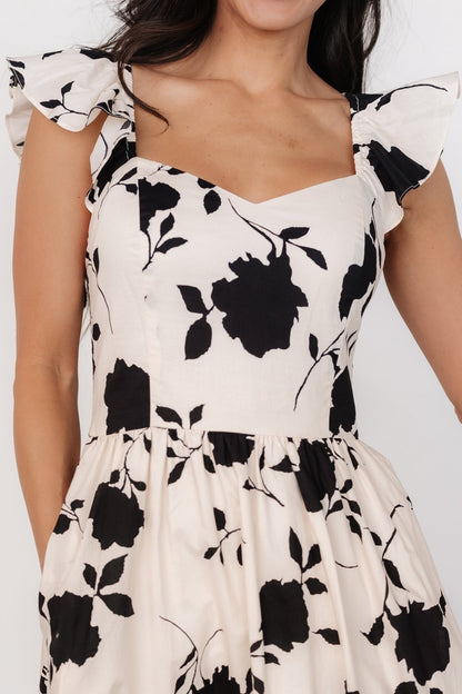 Bridget Midi Dress | Ivory + Black Floral - Baltic Born