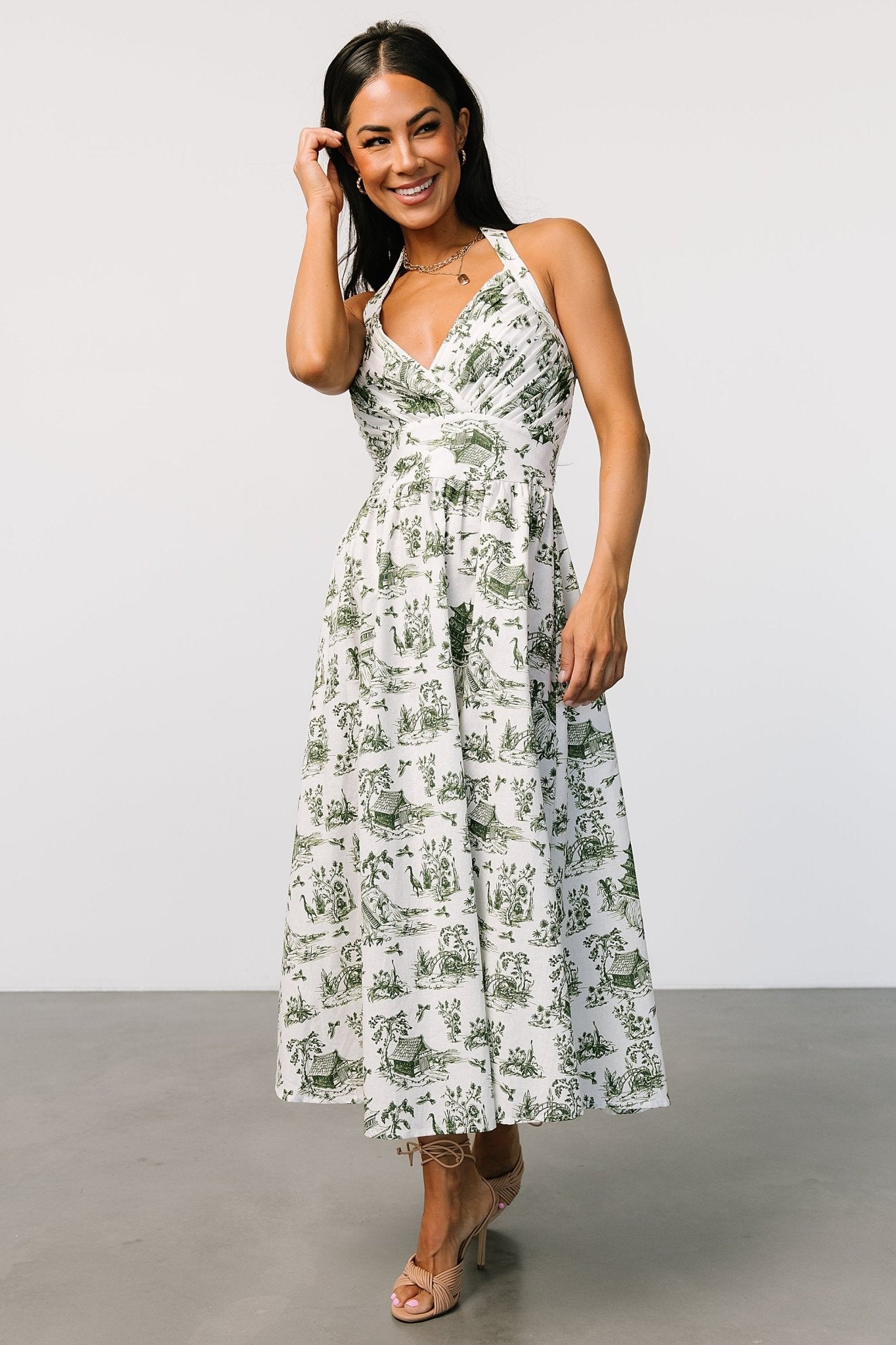 Bristol Halter Midi Dress | Green Print - Baltic Born