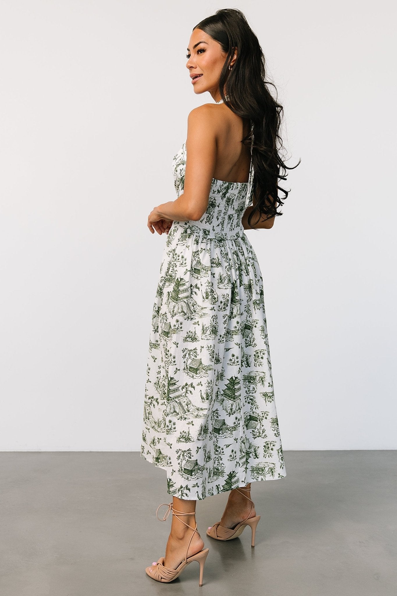 Bristol Halter Midi Dress | Green Print - Baltic Born