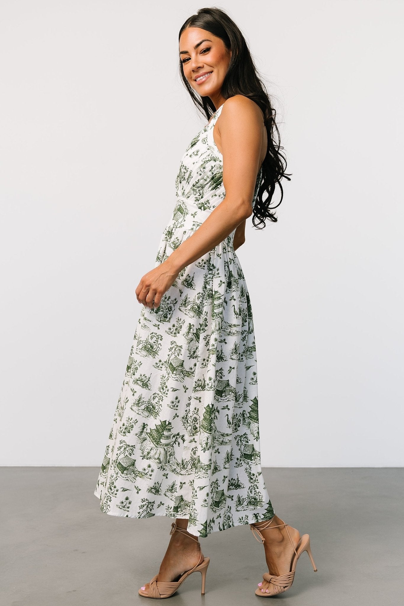 Bristol Halter Midi Dress | Green Print - Baltic Born