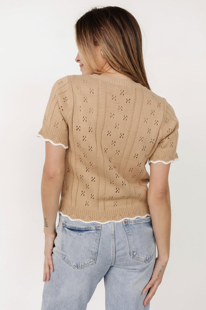Britt Pointelle Knit Top | Natural + Ivory