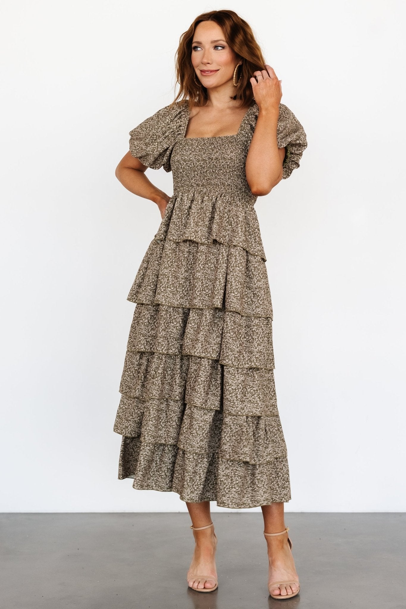 Bromley Tiered Dress | Olive Print - Baltic Born