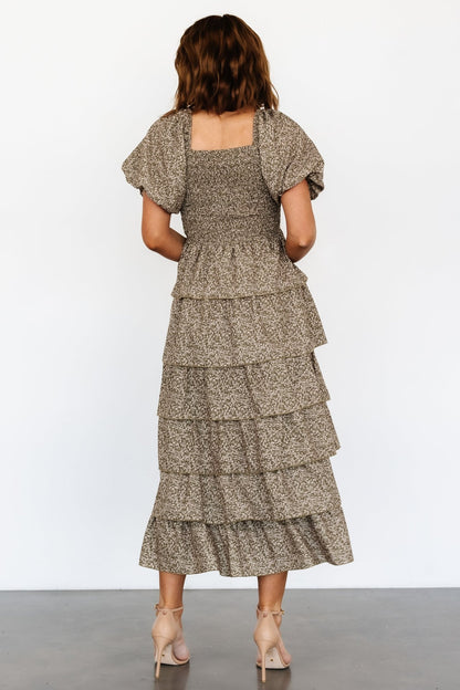 Bromley Tiered Dress | Olive Print - Baltic Born