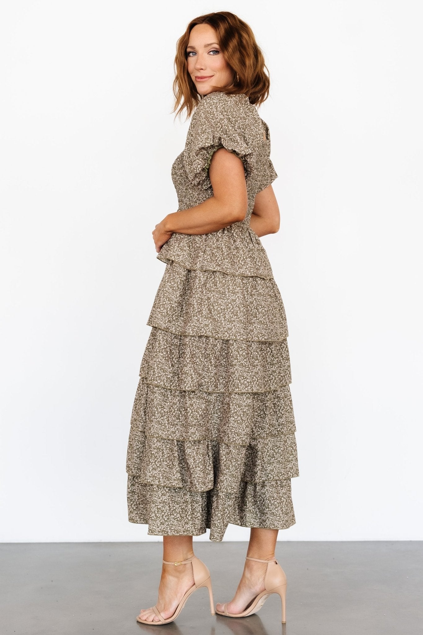 Bromley Tiered Dress | Olive Print - Baltic Born