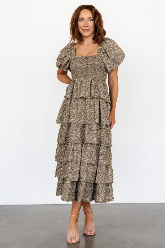 Bromley Tiered Dress | Olive Print - Baltic Born