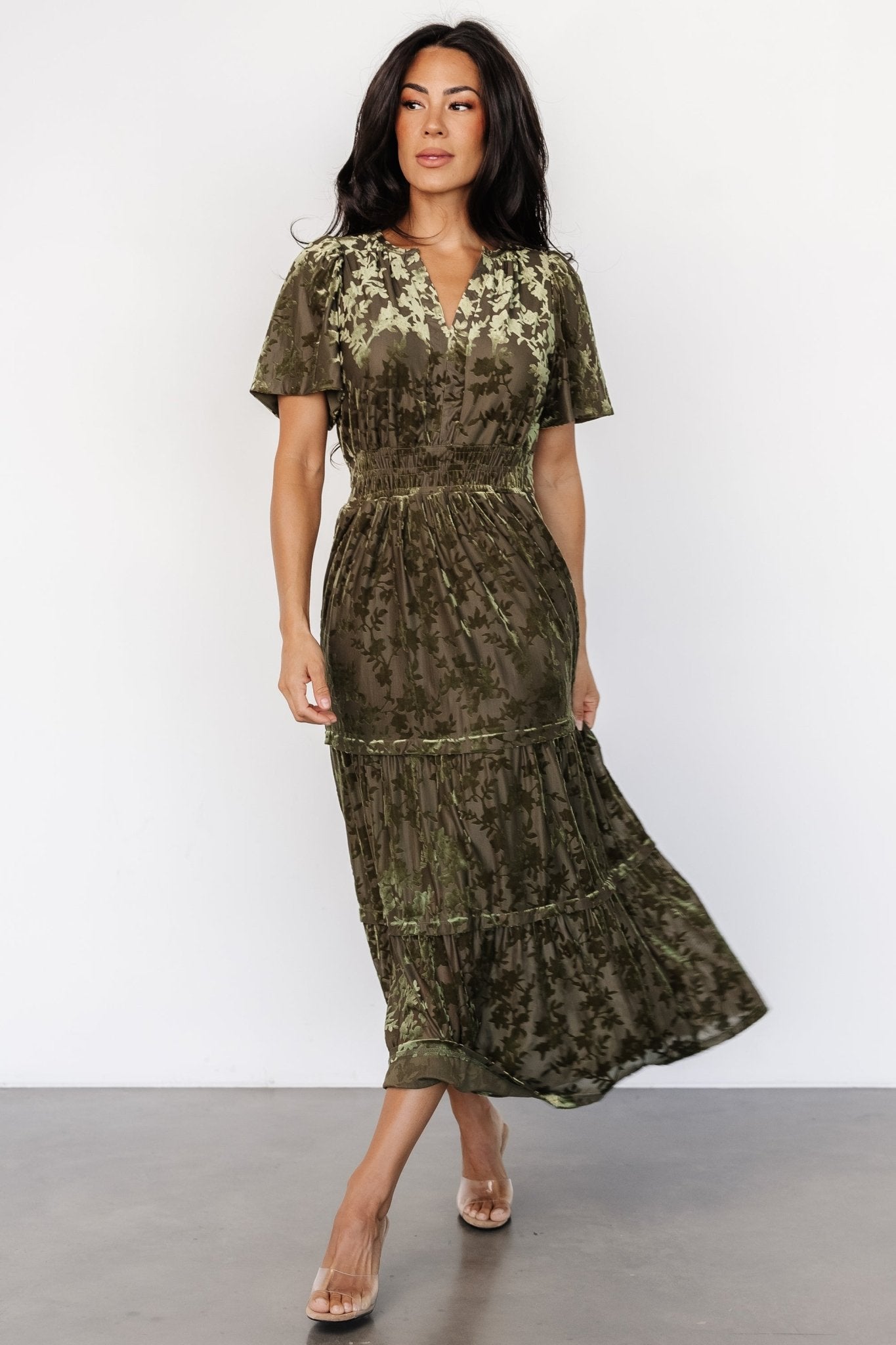 Bronwyn Velvet Dress | Olive - Baltic Born