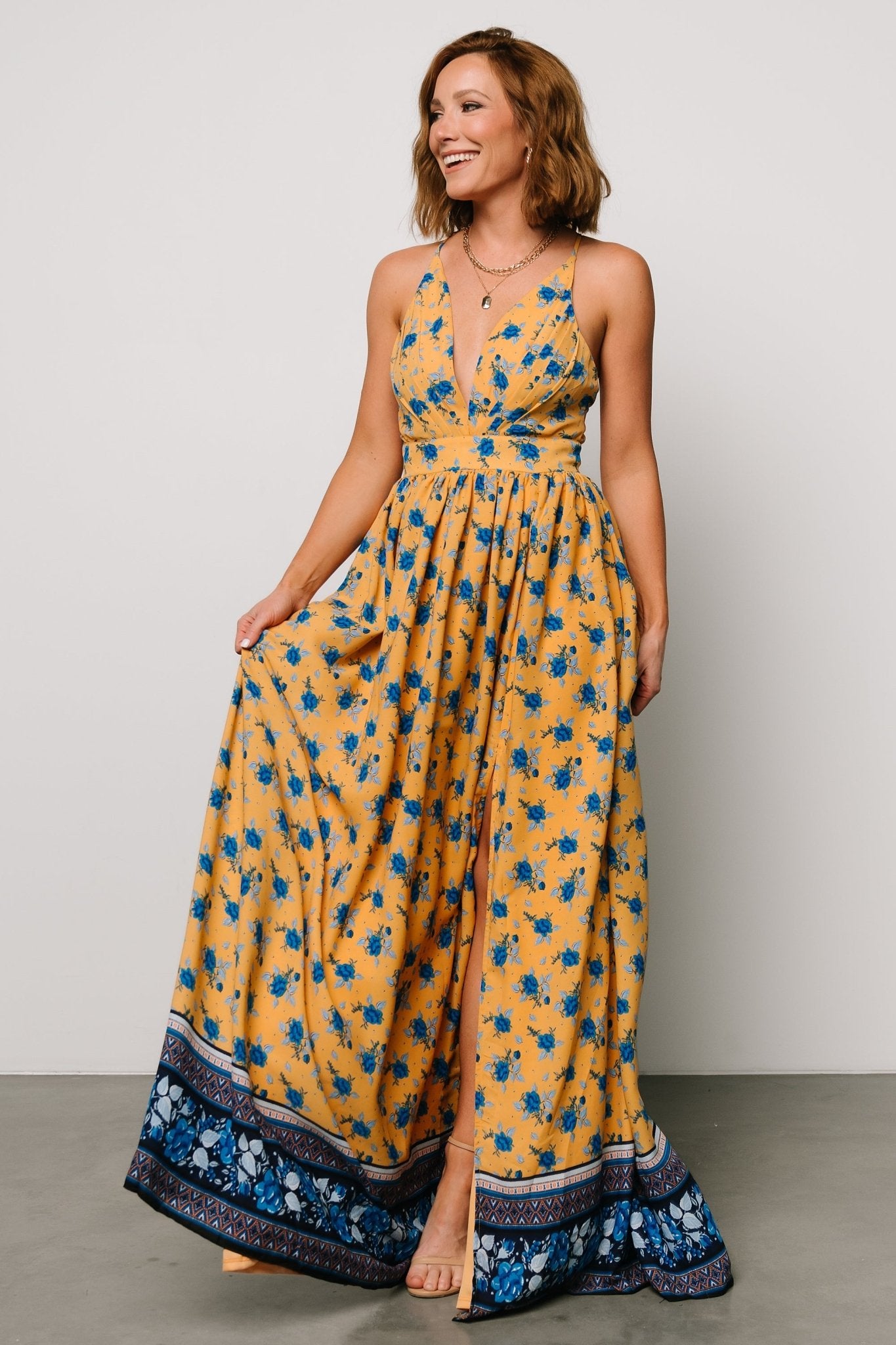 Brylee Maxi Dress | Mustard + Navy - Baltic Born