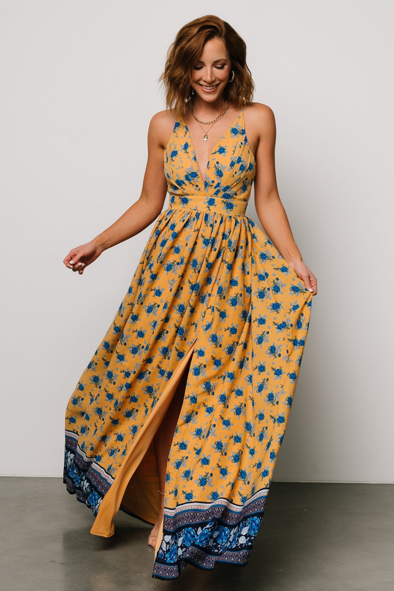 Brylee Maxi Dress | Mustard + Navy - Baltic Born